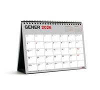 Miquelrius - Calendrier de bureau 2026 Basic, organiseur annuel A5 : 210 x 148,5 mm, avec espace pour noter, planificateur 12 mois, reliure spirale double, catalan