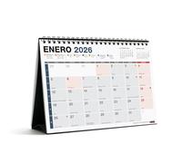 Miquelrius - Calendrier de bureau complet 2026, organiseur annuel A5 : 210 x 148,5 mm, avec espace pour noter, reliure spirale double, planificateur 12 mois, espagnol