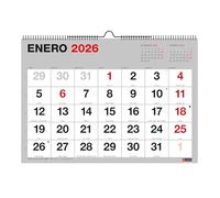 Miquelrius - Calendrier mural 2026 Basic avec grands chiffres, organiseur annuel A3 : 420 x 296 mm, avec espace pour noter, reliure à spirale double, planificateur 12 mois, espagnol