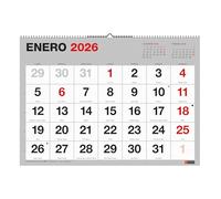 Miquelrius Calendrier mural 2026 Basic, organiseur annuel 590 x 420 mm, avec espace pour noter, grands chiffres, reliure spirale double, planificateur 12 mois XL, espagnol