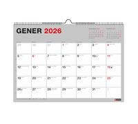 Miquelrius - Calendrier mural 2026 Basic, organiseur annuel A4 : 296 x 210 mm, avec espace pour noter, reliure spirale double, planificateur 12 mois, catalan
