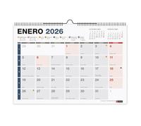 Miquelrius - Calendrier mural 2026 complet, organiseur annuel A4 : 296 x 210 mm, avec espace pour noter, reliure spirale double, planificateur 12 mois, espagnol