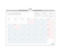 Miquelrius - Calendrier mural 2026 Lovely, organiseur annuel A3 : 420 x 296 mm, espace pour annoter, planificateur 12 mois, double spirale, espagnol, autocollants, couleurs pastel