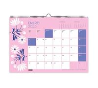 Miquelrius - Calendrier mural 2026, organiseur annuel A3 : 420 x 296 mm, avec espace pour noter, reliure spirale double, planificateur 12 mois, espagnol, fleurs