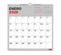 Miquelrius - Calendrier mural basique 2026, organiseur annuel 300 x 300 mm, avec espace pour noter, reliure spirale double, planificateur 12 mois, espagnol