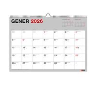 Miquelrius - Calendrier mural basique 2026, organiseur annuel A3 : 420 x 296 mm, avec espace pour noter, reliure spirale double, planificateur 12 mois, catalan