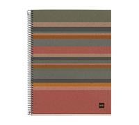 Miquelrius - Carnet 100% Recyclé, 4 Bandes de Couleur, A4, 120 Feuilles Lignées 7 mm, Papier 80 g, 4 Trous, Couverture en Carton Recyclé, Design Eco Rayé