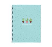 Miquelrius - Carnet A4, 1 Bande Couleur, 80 Feuilles Carrées 5 mm, Papier 90 g, 4 Trous, Couverture Pelliculée Rigide, Couleur Cactus Bleu