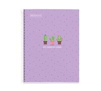 Miquelrius - Carnet A4, 1 Bande Couleur, 80 Feuilles Quadrillées 5 mm, Papier 90 g, 4 Trous, Couverture Pelliculée Rigide, Couleur Cactus Lavande