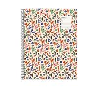 Miquelrius - Carnet A4 (210 x 297 mm), 100 feuilles, quadrillé, 70 g/m², couverture en carton rigide, 4 rubans de couleur, reliure à spirale, 4 perforations, carnet à carreaux, beau papeterie, jardin