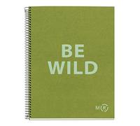 Miquelrius - Carnet A4 Be Eco, 80 Feuilles 90 g/m², Quadrillage 5 x 5 mm, 1 Bande Couleur, 4 Trous, Couverture Recyclée, Vert Olive