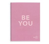 Miquelrius - Carnet A4 Be Eco, 80 Feuilles 90 g/m², Règles Horizontales 7 mm, 1 Bande Couleur, 4 Trous, Couverture Recy Rose