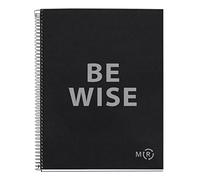Miquelrius - Carnet A4 Be Eco, 80 Feuilles 90 g/m², Règles Horizontales 7 mm, 1 Bande Couleur, 4 Trous, Couverture Recyclée, Noir Anthracite
