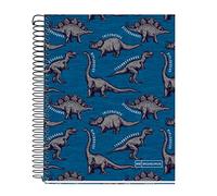 Miquelrius - Carnet A5, 4 Bandes Couleurs, 140 Feuilles, Règles Horizontales 7 mm, 2 Trous, Microperforé, Couverture Rigide, Wild Dino