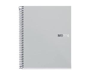 Miquelrius - Carnet L'Original, 6 Bandes Couleurs, A5, 150 Feuilles Quadrillées 5 mm, Papier Microperforé 70 g, 2 Trous, Couverture Polypropylène Opaque, Couleur Gris