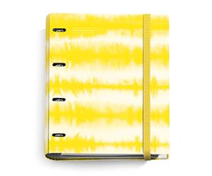Miquelrius - Carpebloc Tie Dye, Classeur 4 Anneaux + Recharge 100 Feuilles A4 Quadrillage 5 mm, Papier 90 g/m², Fermeture Caoutchouc, Jaune Fluo