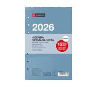 Miquelrius Cat-EN-PT - Recharge agenda semainier 2026, 16 mois, vue hebdomadaire, format A6+ (117 x 182 mm) - Rechange pour agenda 6 anneaux