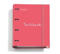Miquelrius - Classeur A4 à 4 Anneaux + Recharge 100 Feuilles A4, Petits carreaux 5 mm, Papier 90 g/m², Fermeture Caoutchouc, Fournitures Scolaires et Bureau, Organiseurs, Emotions Corail