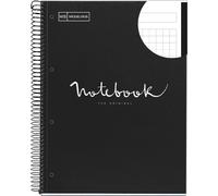 Miquelrius - Cahier A4 Carnet de Notes Emotions, 80 Feuilles 90 g/m², Grille 5 x 5 mm, 1 Bande de couleur, Spirale microperforée, Couverture extra-dure, 4 Trous, Couleur Noir