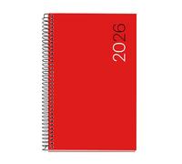 Miquelrius ES-EN-PT - Agenda journalier 2026 1 jour par page A6+ (117 x 182 mm), couverture souple en polypropylène, spirale, papier 80 g/m², planificateur quotidien, ES-EN-PT, rouge