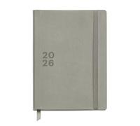 Miquelrius ES-EN-PT Agenda journalier 2026 1 jour par page Format A5+ (155 x 213 mm) Couverture cousue en similicuir Papier 100 g/m² Fermeture élastique et coupe teintée sur ton Gris