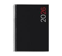Miquelrius ES-EN-PT - Agenda journalier 2026 1 page par page A5+ (155 x 213 mm), couverture souple en polypropylène, spirale, papier 80 g/m², planning journalier, ES-EN-PT, noir