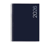 Miquelrius ES-EN-PT - Agenda journalier 2026 1 page par page au format A5+ (155 x 213 mm), couverture souple en polypropylène, spirale, papier 80 g/m², agenda journalier ES-EN-PT Bleu marine