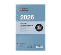Miquelrius ES-EN-PT Recharge agenda semainier 2026, 16 mois, vue hebdomadaire, format A6+ (117 x 182 mm), rechange pour agenda 6 anneaux