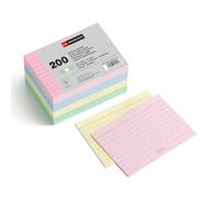 Miquelrius - Fiches Bristol Lignées Pastel 200 Pièces, A7, 105 x 74 mm | Flashcards Colorées en Papier Offset 180 g/m² pour Notes, Mémorisation, Révisions et Classement des Idées