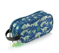 Miquelrius Fossil Trousse scolaire triple avec poignée, trousse recy avec 3 compartiments, fermetures éclair, poignées de corde, porte-clés Dino, brille le noir, retour à l'école, 21 x 6 x 10,5 cm