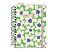 Miquelrius Green Bloom Agenda scolaire 2026/2027 1 jour par page A5+ | Multilingue 6 langues, papier 100 g/m², couverture en carton, caoutchouc, double spirale, séparateurs, poche