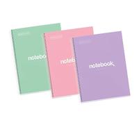 Miquelrius - Lot 3 cahiers A4, Notebook Emotions, 80 Pages 90 g/m², Cahier à points dots, Cahiers à couverture rigide et spirale, 2 perforations pour le classement, Fournitures scolaires ou le bureau