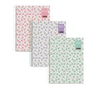 Miquelrius - Lot de 3 cahiers A4 quadrillés 5x5 mm, Couverture rigide carton plastifié, 80 feuilles microperforées chacun, Papier opaque 90 g/m², Spirale métallique, 4 perforations pour classeur