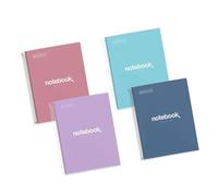 Miquelrius - Lot de 4 cahiers A4, Notebook Emotions, 160 pages 90 g/m², Petits carreaux 5 mm, Carnets à couverture rigide avec spirale, 4 trous pour classeur, Parfaits pour l’école ou le bureau