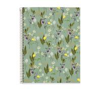 MIQUELRIUS MR46594 - Cahier A4 recyclé - Quadrillage 5 mm - 120 feuilles - 4 bandes de couleur - Spirale - Collection Garden Memories - Fleurs vertes