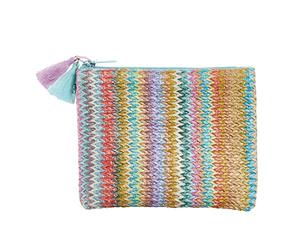 Miquelrius - Porte-monnaie plat de poche, taille 130 x 100 mm, poignée avec glands, fermeture éclair, matériau raphia et PU simili cuir, collection Feeling Mallorca, imprimé zigzag, multicolore, 130 x
