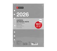 Miquelrius Recharge agenda 2026 16 mois, vue hebdomadaire verticale, format A5 élargi (155 x 213 mm), agenda intérieur hebdomadaire remplaçable à 6 anneaux, CAT-EN-PT
