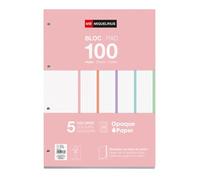 Miquelrius - Recharge de feuilles A4 quadrillées 5x5 mm, 100 feuilles 90 g/m² en 5 couleurs pastel, Perforation standard pour classeur à anneaux, Fournitures scolaires, Couleurs pastel