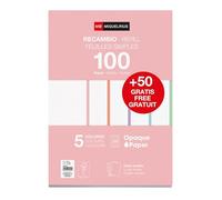 Miquelrius - Recharge de feuilles A4 quadrillées 5x5 mm, 150 feuilles 90 g/m² en 5 couleurs vives, Perforation standard pour classeur à anneaux, Fournitures scolaires, Couleurs pastel