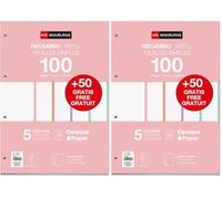 Miquelrius - Recharge de feuilles A4 quadrillées 5x5 mm, 150 feuilles 90 g/m² en 5 couleurs vives, Perforation standard pour classeur à anneaux, Fournitures scolaires, Couleurs pastel (Lot de 2)