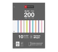 Miquelrius - Recharges de feuilles A4 200 feuilles petits carreaux 5 mm, Papier 70 g/m², Bloc encollé latéral, Feuilles perforées pour classeur à anneaux, 10 couleurs, Fournitures scolaires