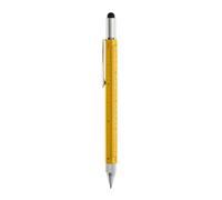 Miquelrius - Stylo multifonction 5 en 1, encre bleue, avec règle, niveau, pointe tactile pour écran et tournevis, multifonction pour bureau, atelier, cadeau, moutarde