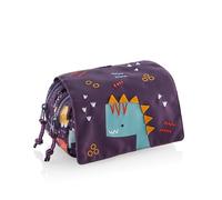 Miquelrius - Trousse double compartiment, trousse scolaire rectangulaire, fermetures éclair en plastique résistant, poignées métalliques, trousse avec couvercle de 200 x 100 x 75 mm, Fun Dino, violet,