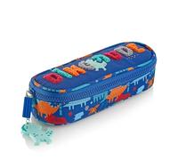 Miquelrius - Trousse Ovale, Dino, Bleu, Trousse à crayons, fabriquée avec des Bouteilles recyclées, Fermeture éclair, Organisez Votre matériel Scolaire pour la rentrée Scolaire