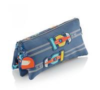 Miquelrius - Trousse scolaire pour enfant triple, trousse recy avec 3 compartiments, motif voitures de course, porte-clés casque, étiquette silicone, retour à l'école, 22 x 2 x 11,5 cm, Grand Prix