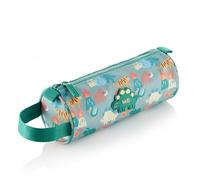 Miquelrius - Trousse Scolaire Ronde, Trousse recy avec Compartiment Principal, Fermeture éclair en Plastique, poignée, Silicone Dino, Retour à l'école, 23 x 9 x 9 cm, Dino Roar