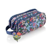 Miquelrius - Trousse scolaire triple avec poignée, trousse recy avec 3 compartiments, fermetures éclair en plastique, poignées de corde, porte-clés, retour à l'école, 21 x 6 x 10,5 cm, Spring Dawn