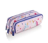 Miquelrius - Trousse Scolaire Triple Licorne Rose, Triple Compartiment avec Fermeture Éclair, Organisez Votre Matériel Scolaire pour la Rentrée Scolaire, Fabriquée avec des Bouteilles Recyclées