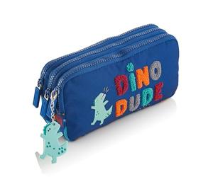 Miquelrius - Trousse Scolaire, Triple Trousse, fabriquée avec des Bouteilles recy s, Fermeture éclair, organisez Votre matériel Scolaire pour la rentrée Scolaire, Dino, Bleu, Trousse Triple