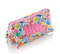 Miquelrius - Trousse Scolaire Triple, Trousse recy avec 3 Compartiments, Fermeture éclair en Plastique, poignées de Corde, Finition Serviette, Retour à l'école, 22 x 2 x 11,5 cm, Matisse Cat
